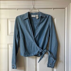Liz Claiborne Blue Wrap Tie Front Blouse